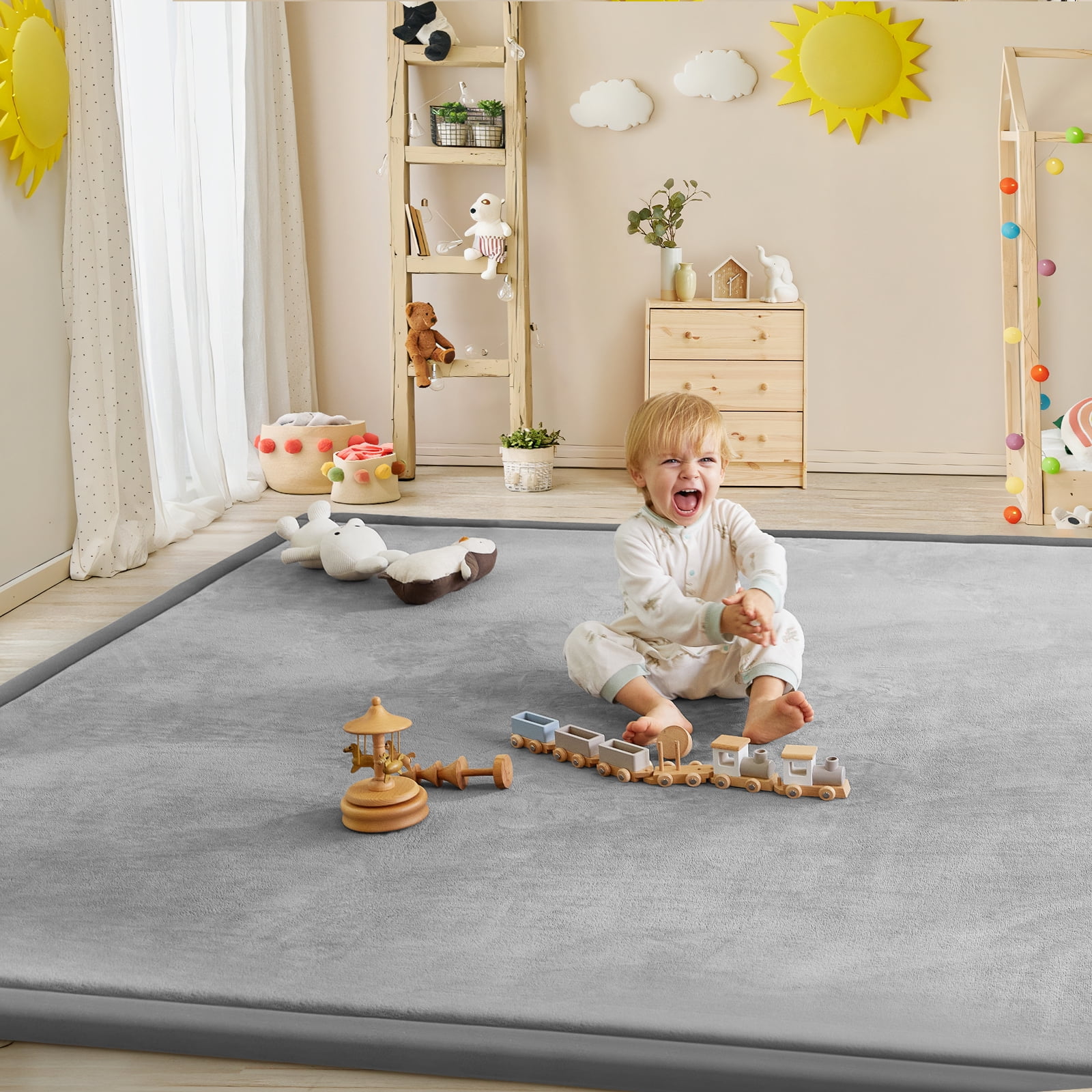 Teler Baby Play Mat, 59"x79" Memory Foam Area Rug – 1.2" Thick Playpen Mat for Toddlers and Children, Yoga Mat, Exercise Pad Mat, Carpet (Grey)