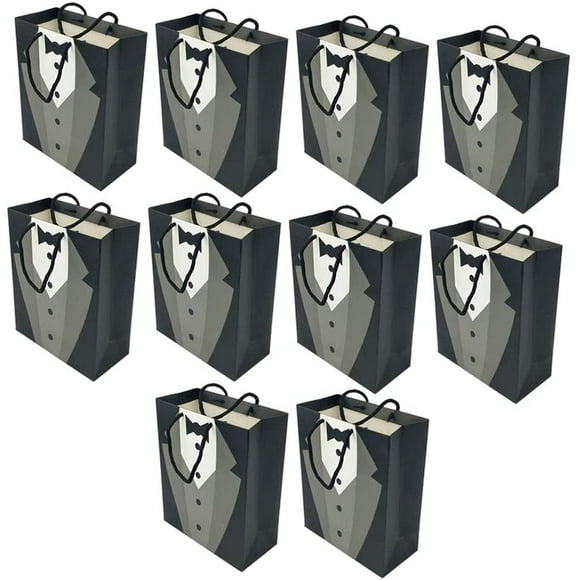 Groomsmen Gift Bags Tuxedo Gift Bags Paper Shopping Bags for Wedding Groomsmen Anniversary, Set of 10