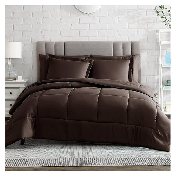 Comforter Set, Medium Weight - Down - Ultra Soft Microfiber - Twin/Twin XL Size 2 Pieces Set with 1 Comforter and 1 Pillow Sham (Chocolate Brown)