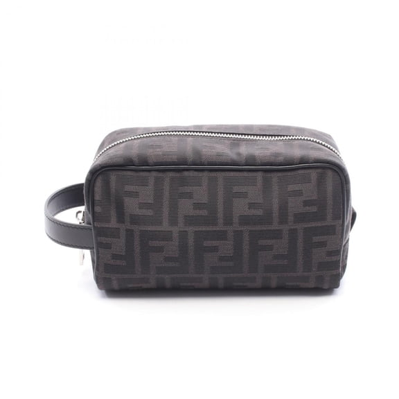 Pre-Owned Fendi FF Jacquard Small Handbag Pouch Canvas Leather Men's Black/Gray 7N0151