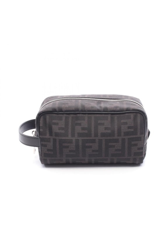 Pre-Owned Fendi FF Jacquard Small Handbag Pouch Canvas Leather Men's Black/Gray 7N0151