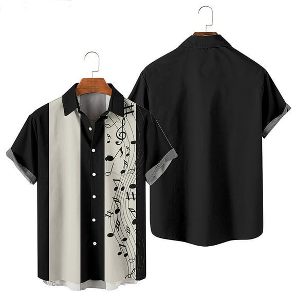 ALLLIST Collared Men Shirts Hawaiian Short Sleeve Button Down Shirts Black Casual Clothing for Men