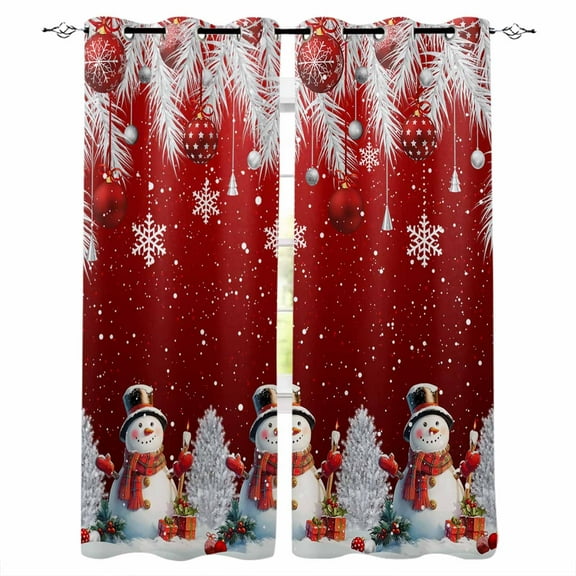 Hokiten Red Christmas Blackout Curtains | Light Blocking Print Window Curtains, Xmas Snowflake Balls Tree Thermal Insulated Window Drapes for Living Room Kitchen Cafe (2 Panels, 104"W x 52"L)