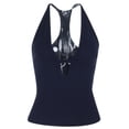 thumbnail image 4 of Lkhaha Women's Deep V Halter Bodysuit with Keyhole Cutout Form Fitting Clubwear Navy M, 4 of 6
