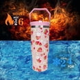 thumbnail image 5 of 30 oz Strawberry Flip Straw Tumbler with Top Handle for Strawberry Lover Insulated Resuable Vacuum Tumbler with Flip Straw and Handle for Home Office Car Dishwasher Safe Pink Strawberry, 5 of 6