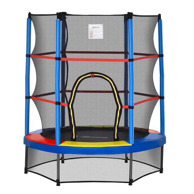 55" Multi-Color Indoor/Outdoor Trampoline with Enclosure Net – Safe Bouncing Fun for Ages 3-6 – Durable Metal Frame & Bungee Design – Living Room, Backyard Play