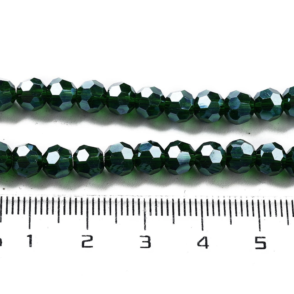 Electroplate Transparent Glass Beads Strands Faceted(32 Facets) Round Pearl Luster Plated Dark Green 6mm Hole: 1mm about 98~100pcs/strand 20.39~20.59 inch(51.8~52.3cm)