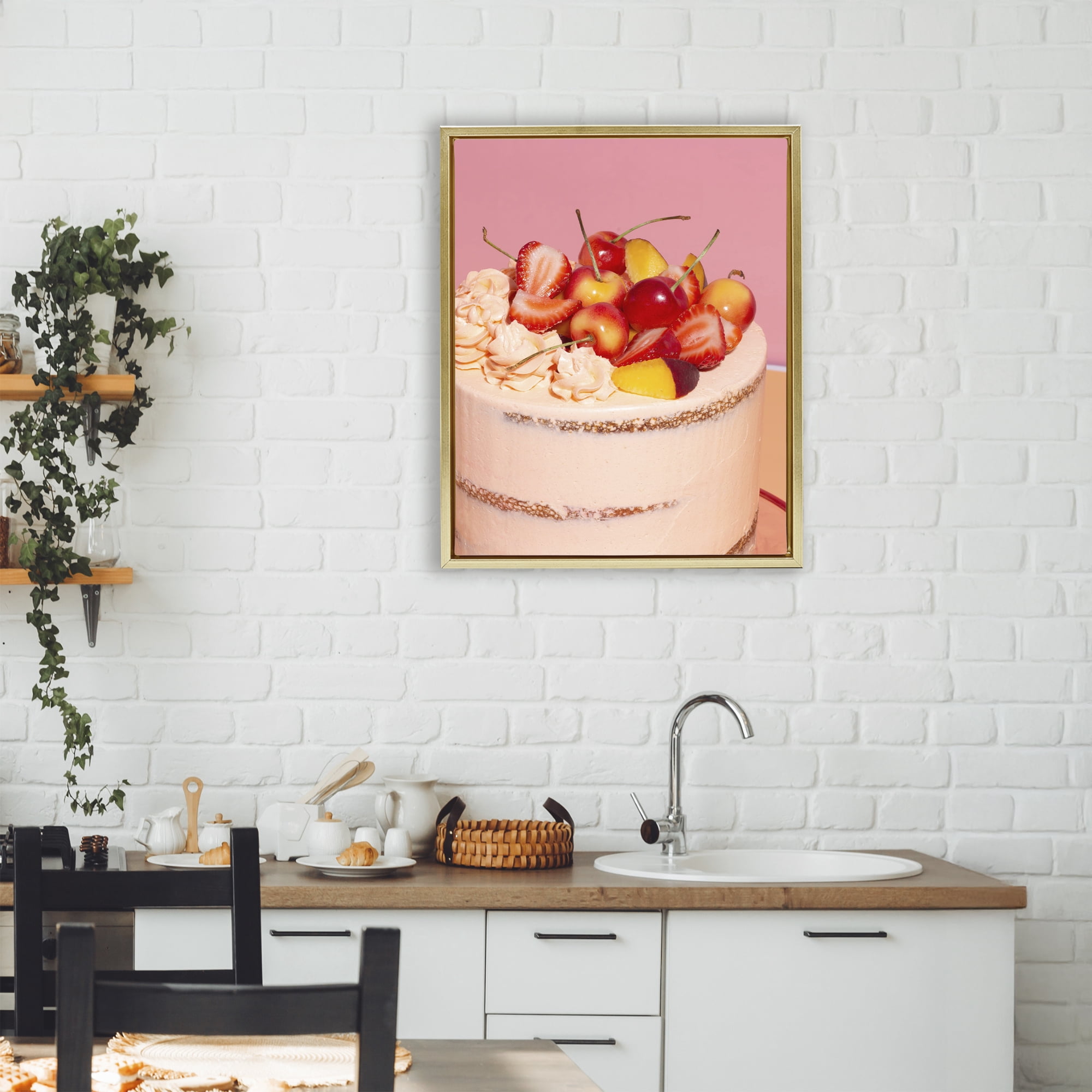 Stupell Industries Strawberry Fruit Cake Gold Framed Floater Canvas Wall Art, design by LISH Creative