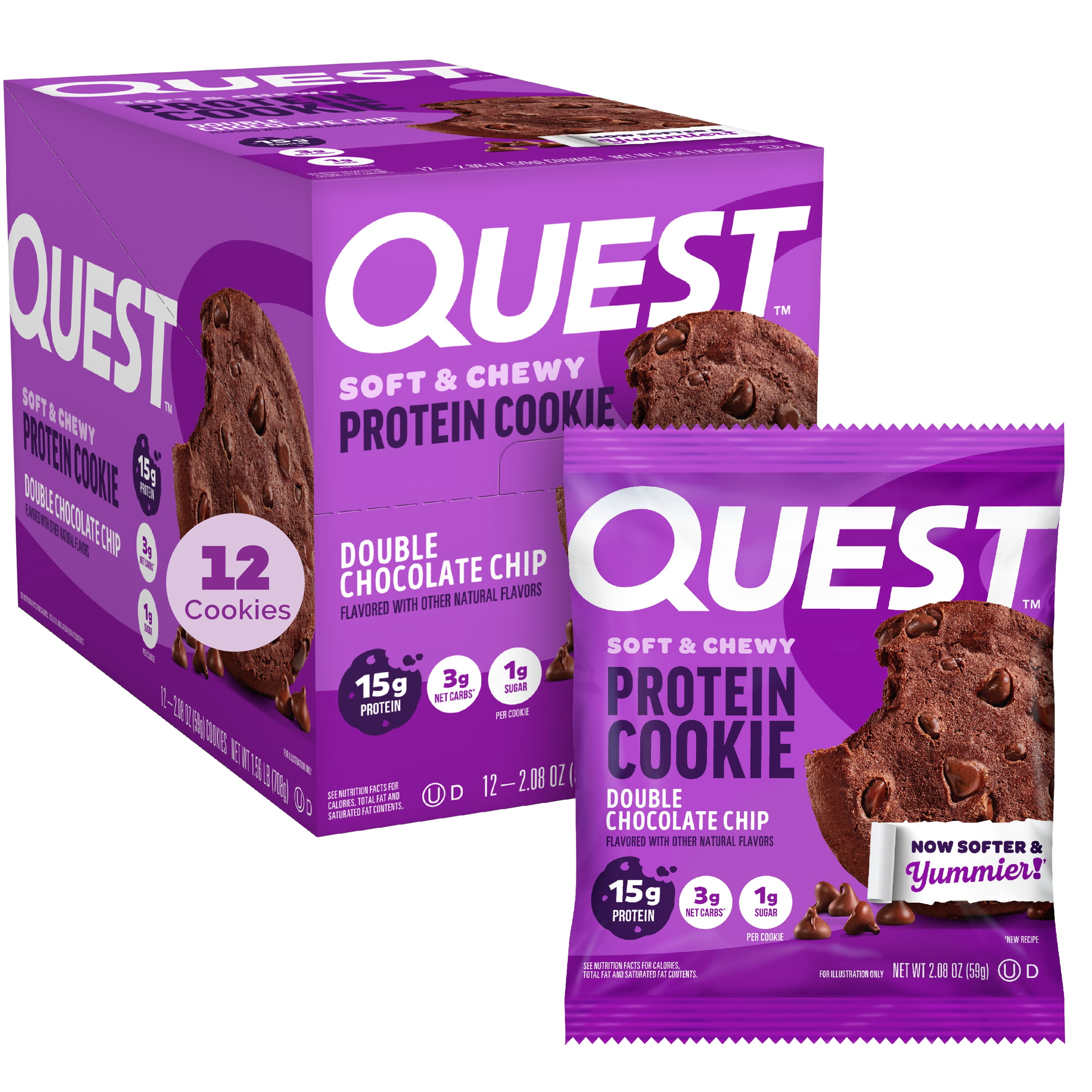 (2 pack) Quest Protein Cookie, Double Chocolate Chip, 15g Protein, 12 Ct