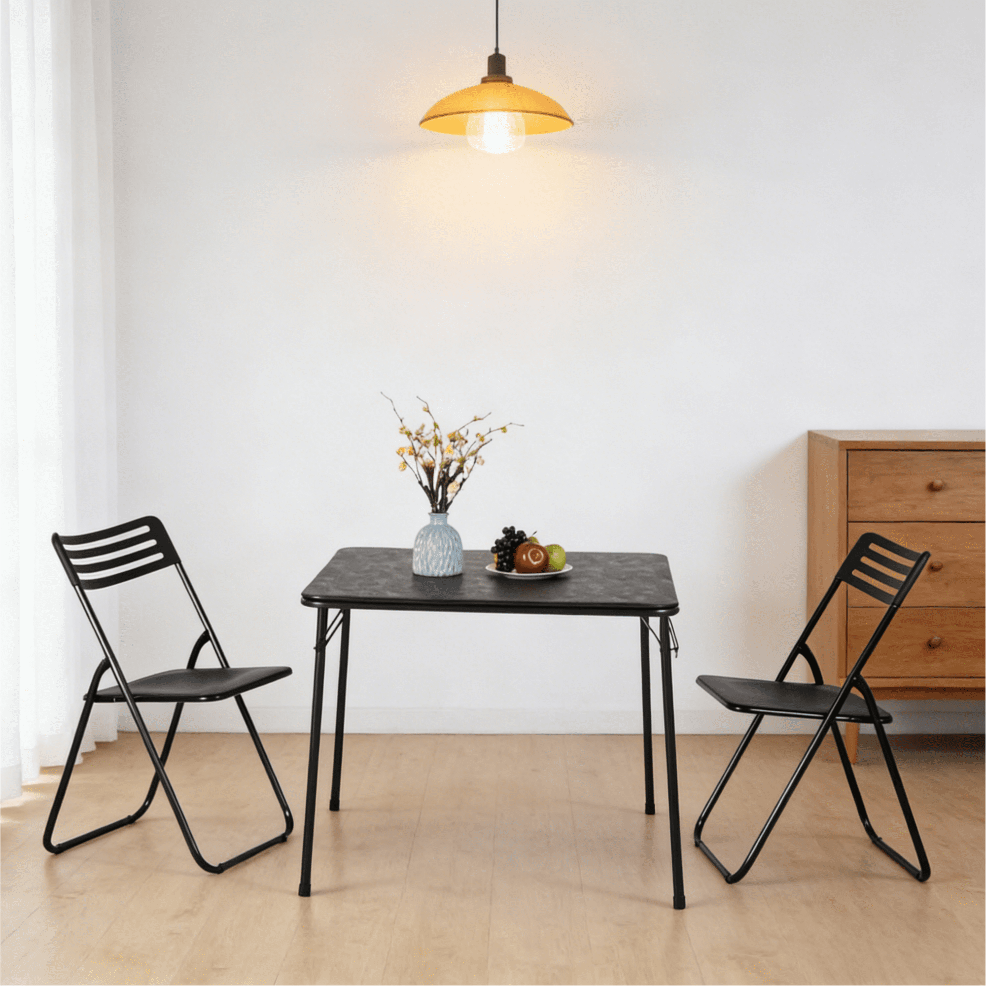 Gewnee 32 Inch Square Folding Table,No Assembly Portable Table,PVC Top with Metal Frame for Dining Room, Living Room, Office & Camping,Black