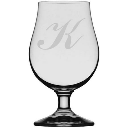 

Commercial Script Etched Monogram Glencairn Crystal Iona Beer Glass Letter K