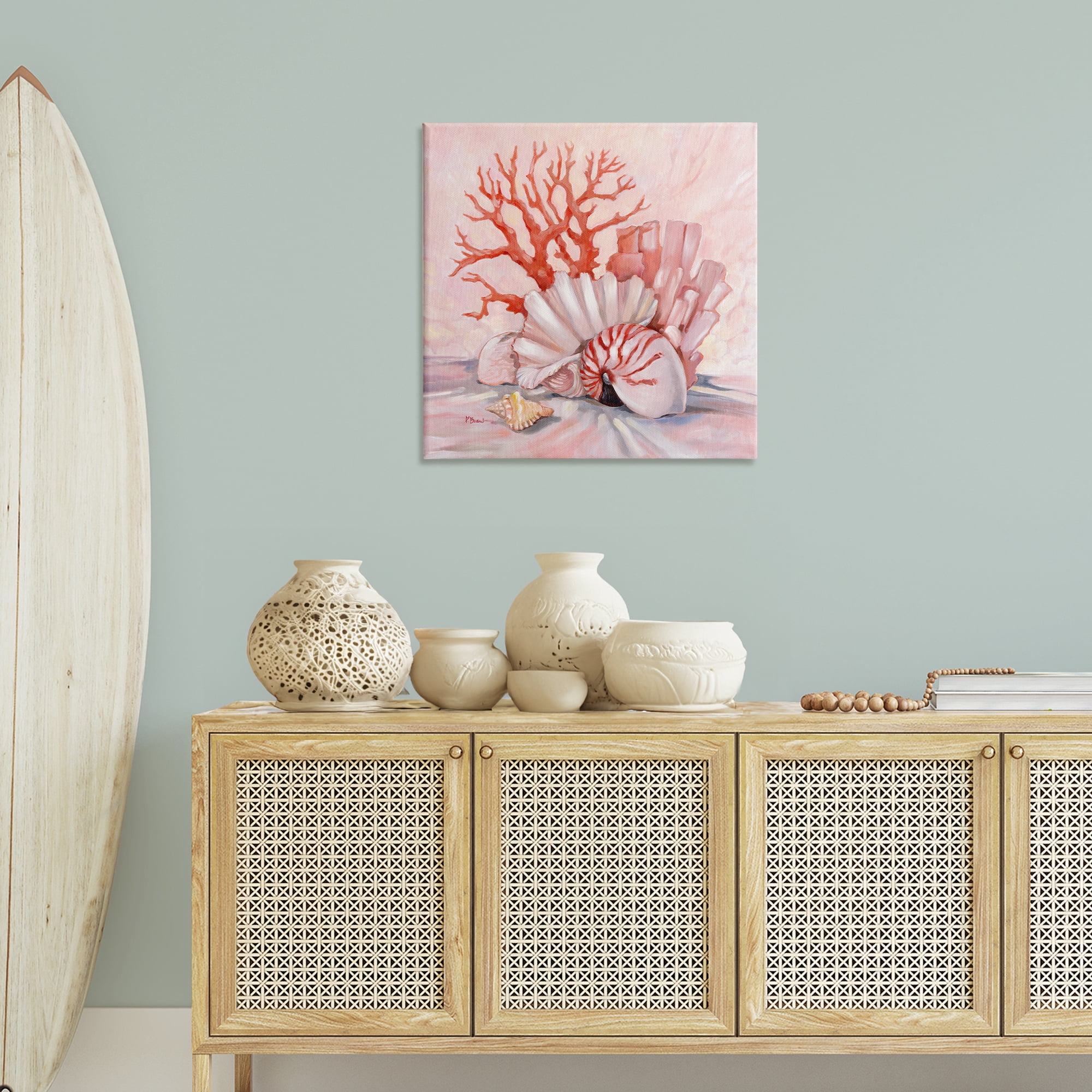 Stupell Industries Pink Coral Still Life Animals & Insects Painting Gallery Wrapped Canvas Art Print Wall Art, 30 x 30