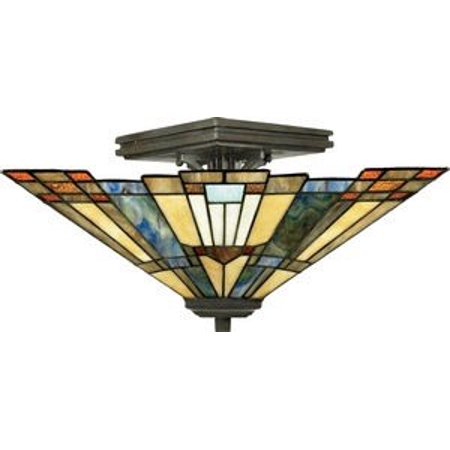 

2 Light Small Semi Flush Mount Tiffany Mission Style Ceiling Light Bailey Street Home 71-Bel-619944