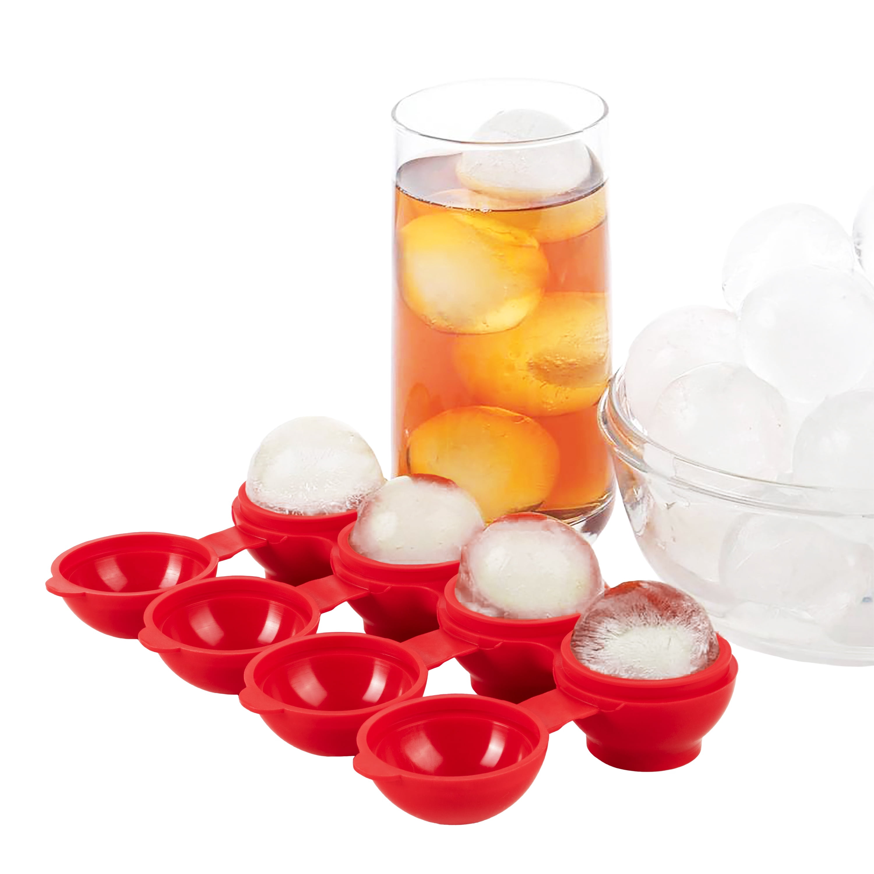 (3 pack) Joie Silicone Ice Ball Tray, With Leak Resistant Design, Makes 4 Ice Balls, BPA-Free, Red