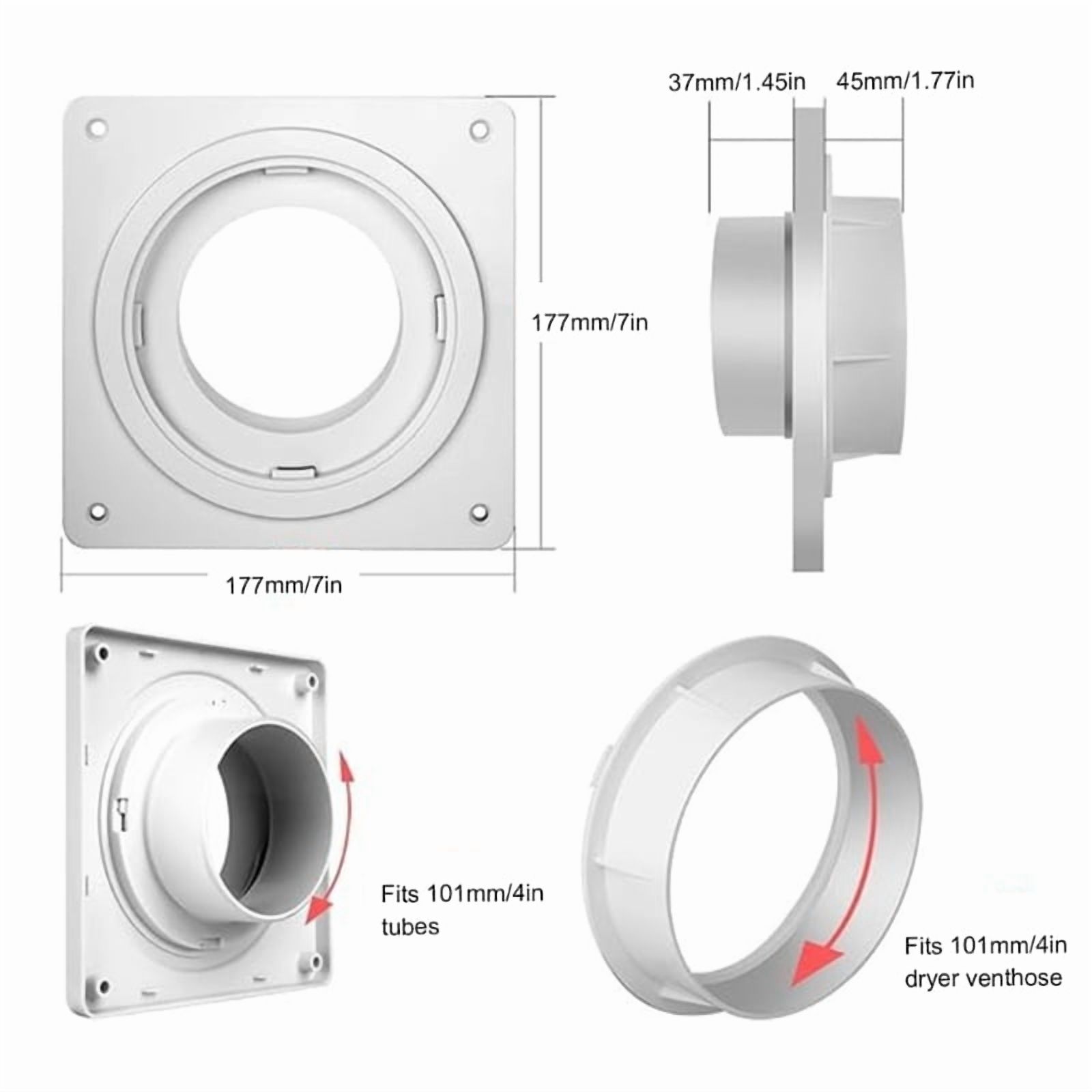 Dryer Vent Connector Kit Dryer Vent Wall Plate Twist Lock Dryer Duct Connector Kit for Dryer Washer Bathroom Laundry
