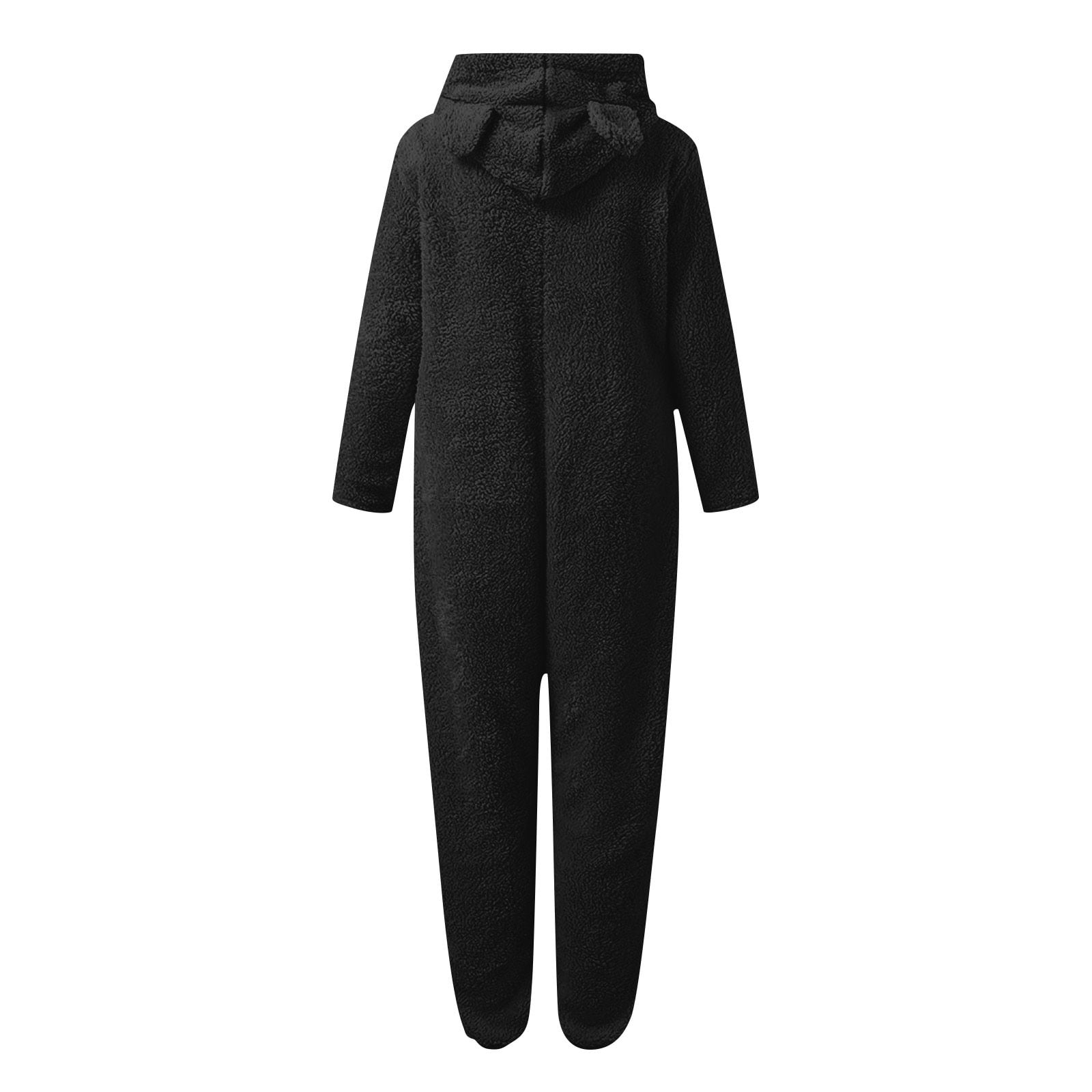 nerohusy Girls Fleece Zip Up Jumpsuits with Eye Mask Built In Kids Cat Ears Hooded Rompers Cozy Fuzzy Cute Animal Onesie Winter Warm Zipper Playsuit Black,15 Years