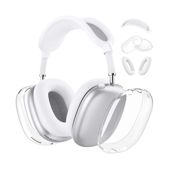 Eryueer Silicone Case compatible with AirPod Max (2024/2020), Clear Soft Light Ear Pad Case/Ear Cups Cover/Headband Shell，Ultra Protective Cover compatible with AirPods Max (USB-C) Case (Clear White)