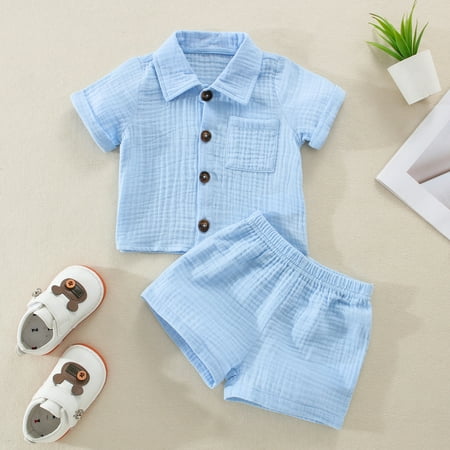 

Meihuid Kids Boys Shorts Set Short Sleeve Shirt with Elastic Waist Shorts