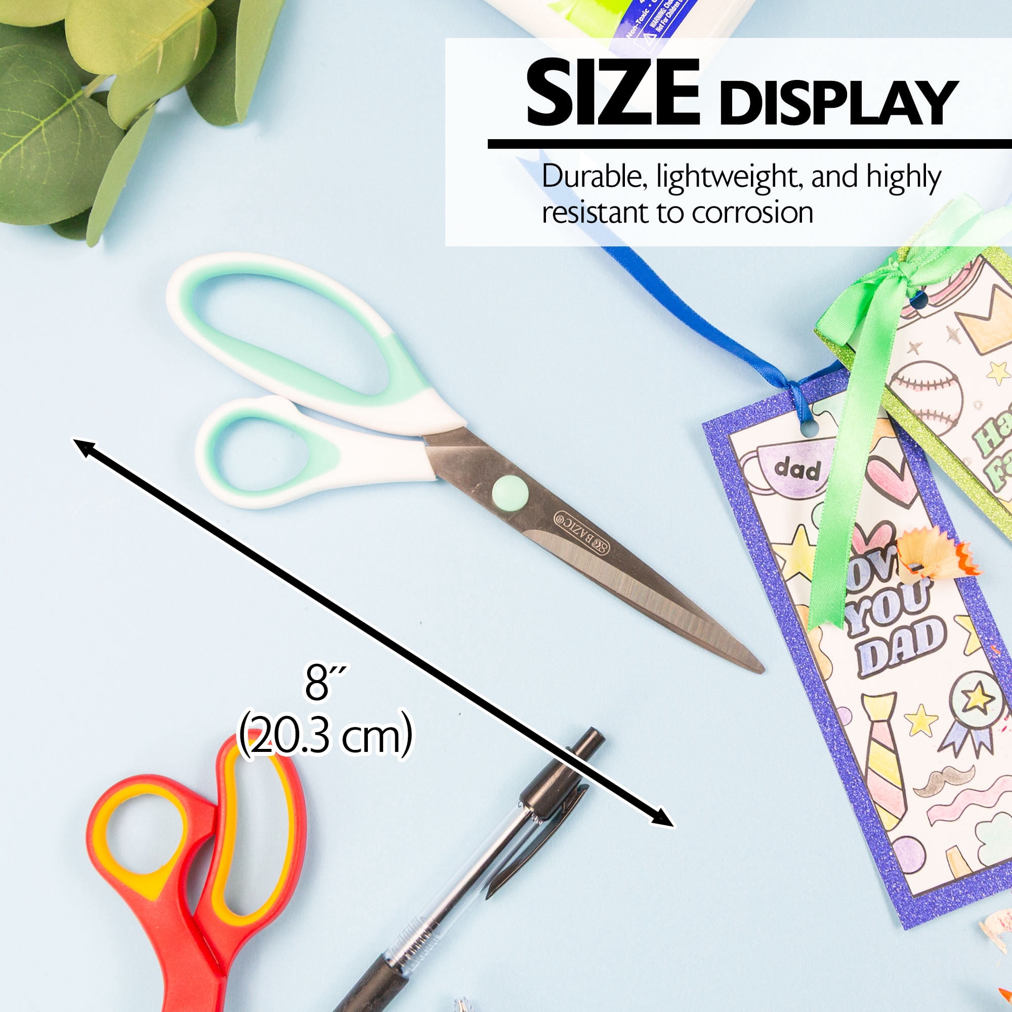 BAZIC 8" Pastel Stainless Steel Scissors, Soft Grip, Sharp Scissor Blades, 24-Pack