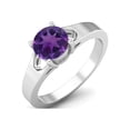 thumbnail image 2 of 925 Sterling Silver 6mm Round Shape Purple Amethyst Solitaire Valentines Day Gifts Ring for Women, 2 of 4