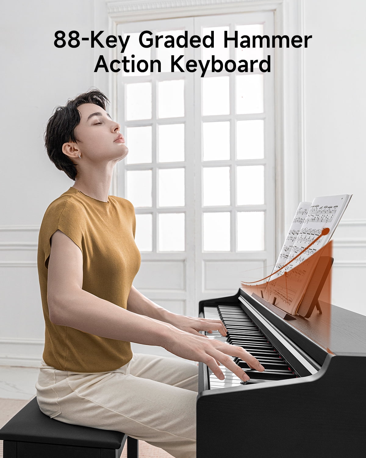 Donner DDP-200 Pro Digital Piano with 88 Key Graded Weighted Keyboard, 2.4" IPS Screen, Record, Wireless Connection, 100+ Sounds, 256 Polyphony, Full Size Piano Keyboard for Beginner, Advanced, Black