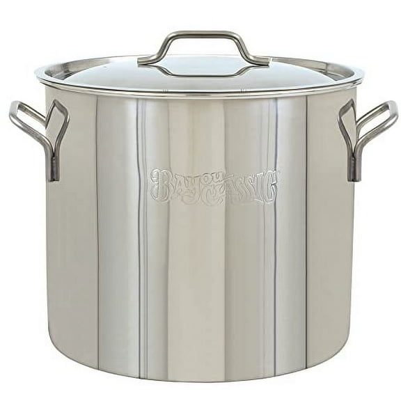 Bayou Classic 1440 40-qt Stainless Stockpot Features Heavy Duty Welded Handles for Secure Handling Domed Lid Perfect For Large Batch Cooking of Soups Stews Chili and Gumbo
