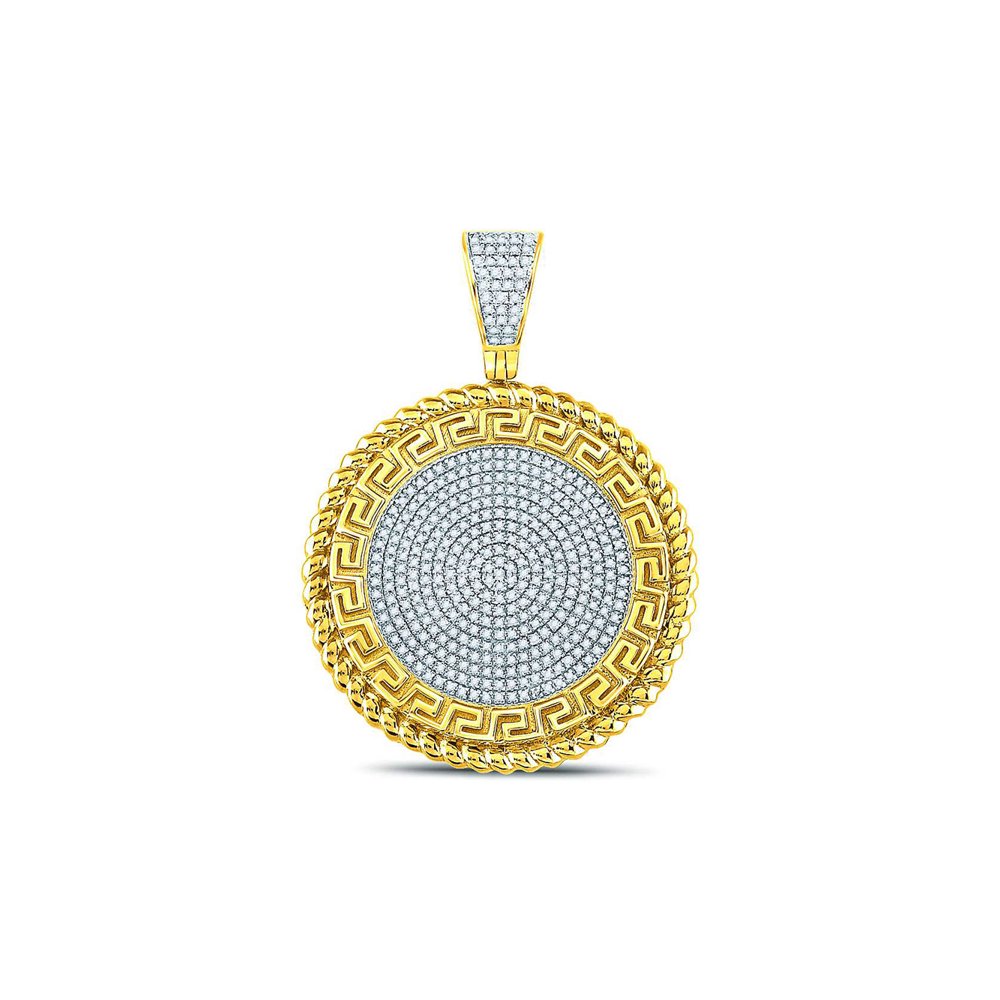 FB Jewels FB Jewels 10kt Yellow Gold Mens Round Diamond Greek Key