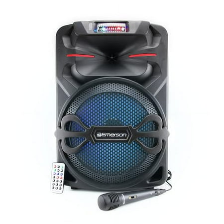 Emerson EDS-1200 Portable 12” Bluetooth Party Speaker with Disco Lights and Microphone, Black