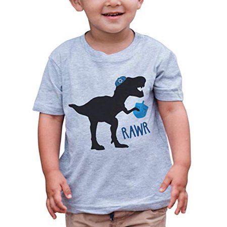 

7 ate 9 Apparel Kids Funny Dinosaur Hanukkah T-Shirt Grey