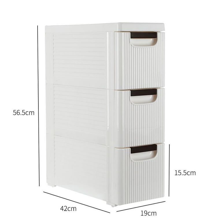 6-Tier Slim Bathroom Storage Cabinet Plastic Freestanding with Drawers in  White