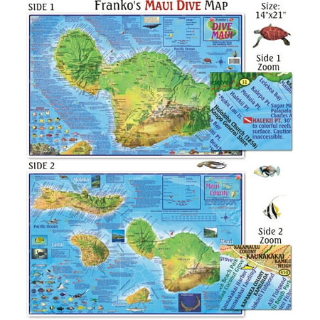 Franko Maps Maui Dive Map for Scuba Divers and (Best Scuba Diving In Maui Hawaii)