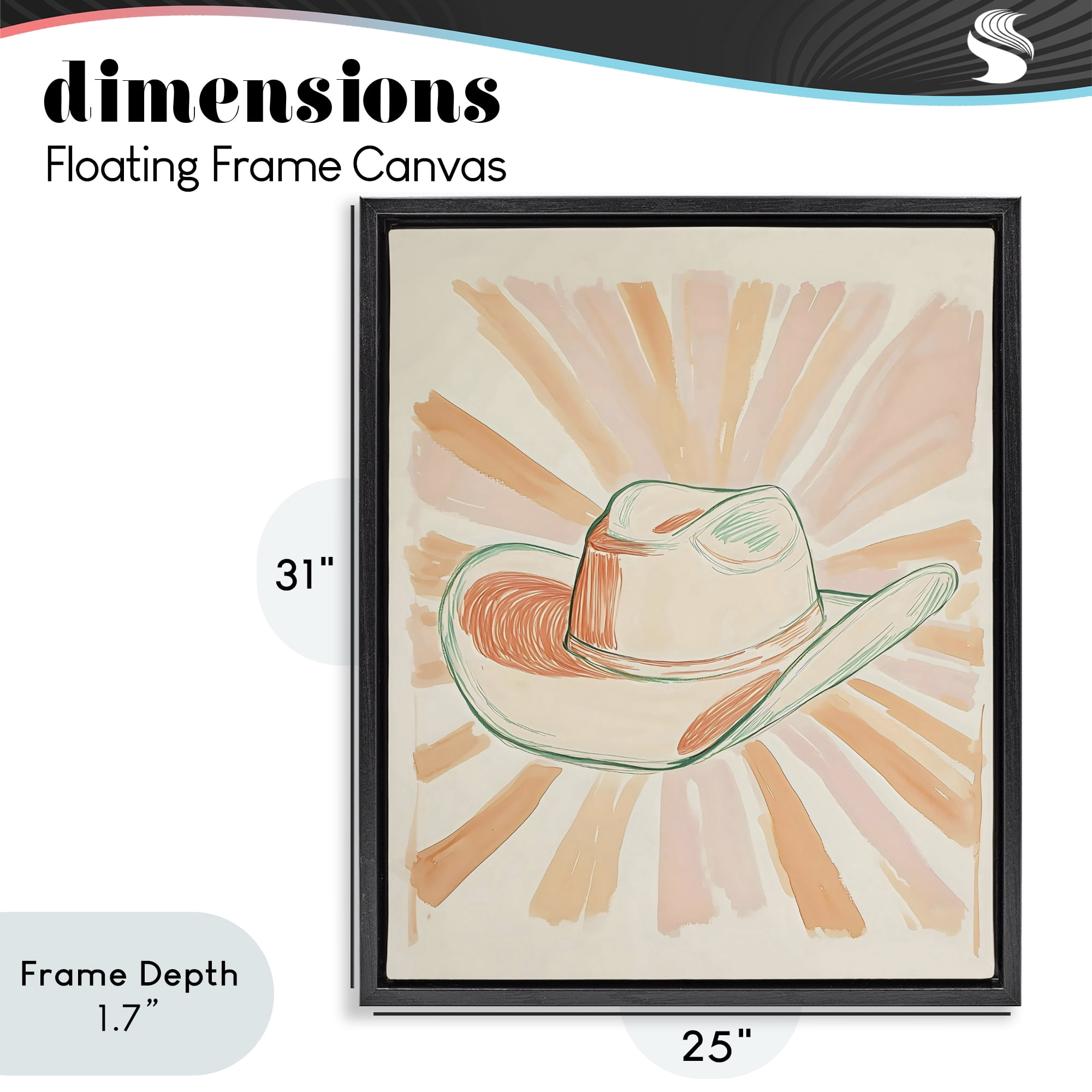 Stupell Industries Sunburst & Cowboy Hat Black Framed Floater Canvas Wall Art, design by The Prints Vibe