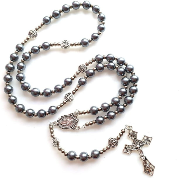 Collar redondo de Rosario con cuentas de cristal, colgante de Jesús católico, collar largo con cuentas de oración, joyería de oración religiosa