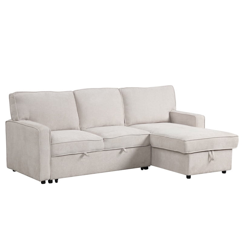 Convertible Sleeper Sofa Bed, L-Shaped Sectional Sofa Pull Out Couch with Storage Chaise & USB Ports, 89'' Sofa Couch with Cup Holder for Living Room Apartment