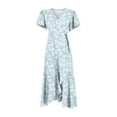 thumbnail image 7 of LOVZFMLL Summer Dresses for Women 2025 Elegant Classy V Neck Belted Wrap Maxi Dress Swing Flowy Floral Boho Sundress Wedding Guest Dress Light Blue A XXL, 7 of 7