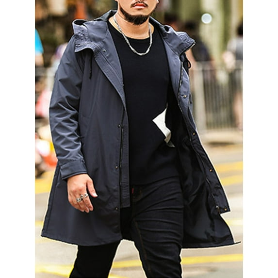 LELINTA Mens Trench Coat Warm Lightweight Active Outdoor Full Zip Hooded Long Rain Jacket Long Overcoat Tops