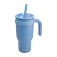 thumbnail image 2 of Termo Doble Pared Acero Inoxidable Exterior e Interior, Vaso Térmico con Tapa Doble y Popote Plástico con Silicona y Asa Ergonómica, Capacidad 900 ml, Azul, 2 of 8