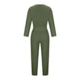 thumbnail image 6 of Women's Spring Fall Jumpsuits Casual Dressy One Piece Outfits V Neck Long Sleeve Belt Pockets Long Pants Romper Army Green XL, 6 of 7