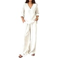thumbnail image 2 of BRELIL Women Plus Size Summer V Neck Blouse Wide Leg Pants Two Piece Sets Casual Solid Boho Beach Vacation Travel Outfits Loungewear, White M, 2 of 7