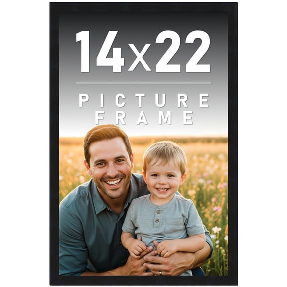 14x22 Frame Black Solid Wood Picture Frame | 0.75 Inch Moulding Width | Includes UV Acrylic