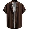 thumbnail image 4 of VEKDONE Men's Button Down Shirts Summer Short Sleeve Collared V Neck Tee Casual Solid Color Loose Fit Business Work Tops Coffee XXL, 4 of 6