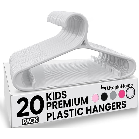 Utopia Home Kids Hangers 20 Pack – 11 Inch Non-Slip Baby Hangers White | Non-slip shoulder grooves | Strap hooks | Pants bar | Ideal for children's & infant clothes