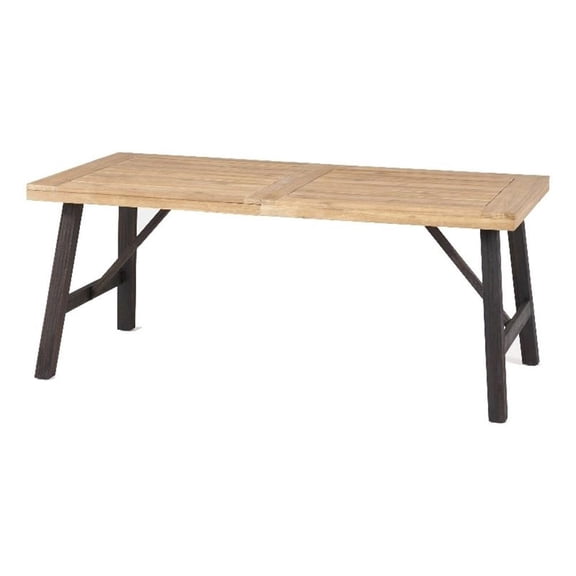 Benjara Wren Outdoor Dining Table- Rectangular 71 Inch- Brown and Black Wood