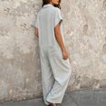 thumbnail image 4 of Women's Solid‑Color Short‑Sleeve Button‑Front Jumpsuit V‑Neck Loose Casual Wide‑Leg One‑Piece Long Pants with Pockets Gray M(M), 4 of 5