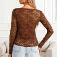 thumbnail image 4 of LWavelet Crew Neck Lace Blouse Womens Plus Size Long Sleeve Fitted Soft Stretch Daily Casual Top Brown XL, 4 of 7