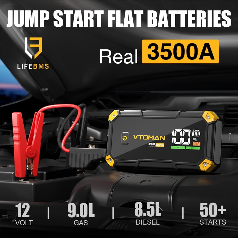 VTOMAN V8 Plus Car Jump Starter, 3500A Peak 12V Lithium Battery Booster Pack (9.0L Gas & 8.5L Diesel), Portable Jump Box (44.4Wh)with Jumper Cables