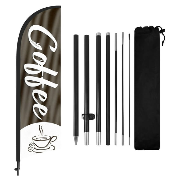 QSUM Coffee Sign Feather Flag with Pole Kit,7FT Coffee Decoration Display, Coffee Business Sign,Coffee Swooper Flag