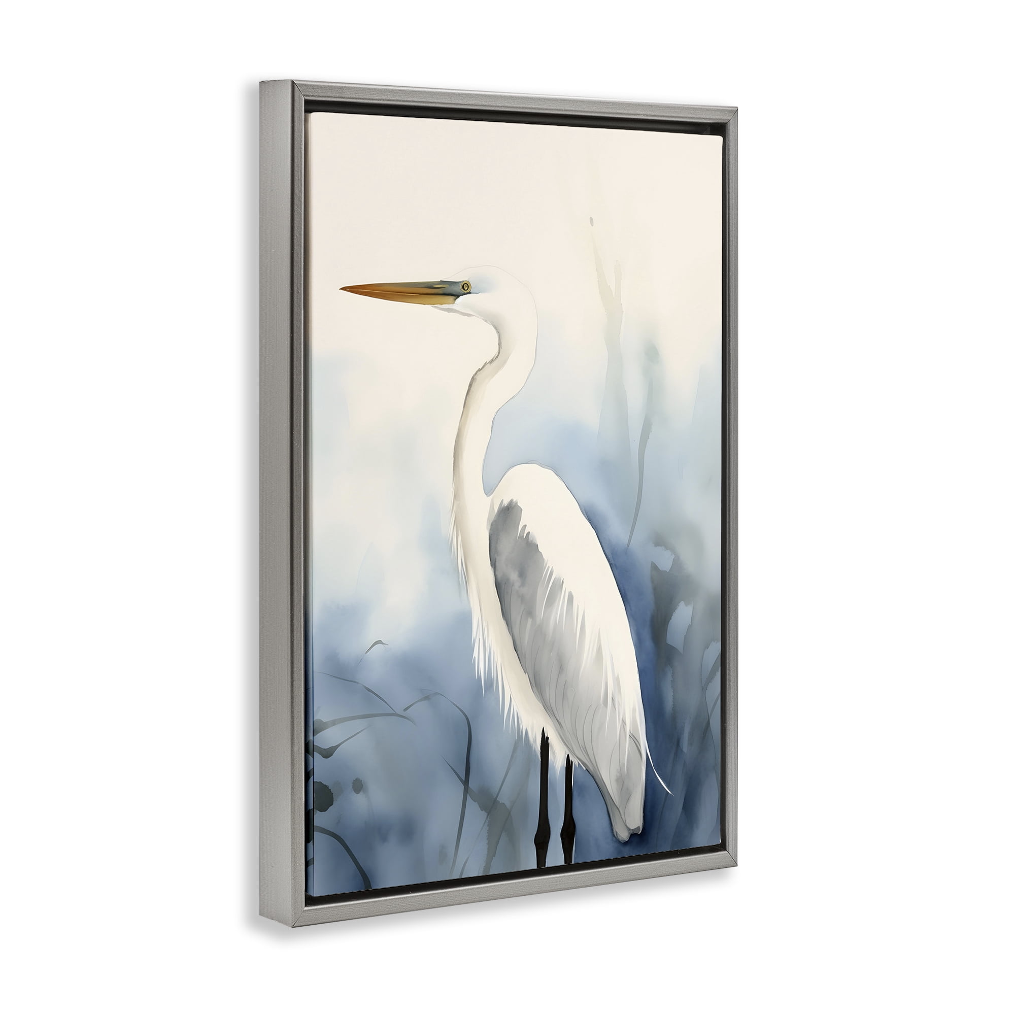 Stupell Industries Egret Beach Bird Animals & Insects Painting Gray Floater Framed Canvas Art Print Wall Art, 21 x 31