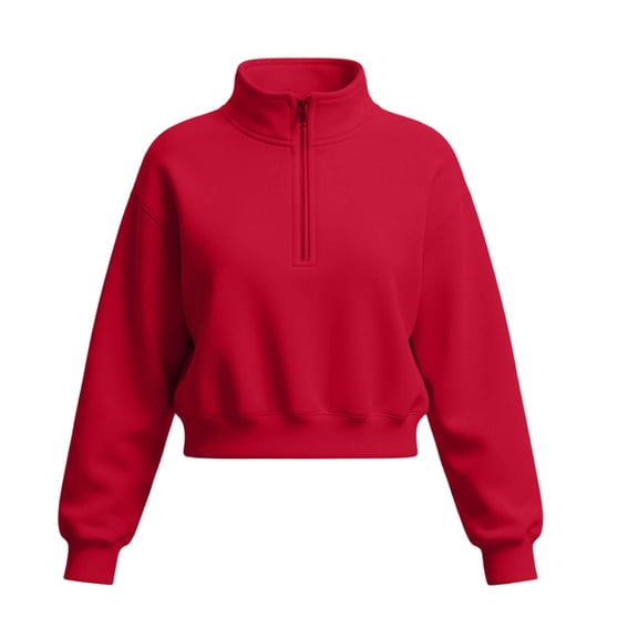Atogsazn Kids Girls Half Zip Cropped Sweatshirt Childrens Casual Long Sleeve Pullover Sweater Fall Winter Clothes Tops Red 11-12 Years Fashion