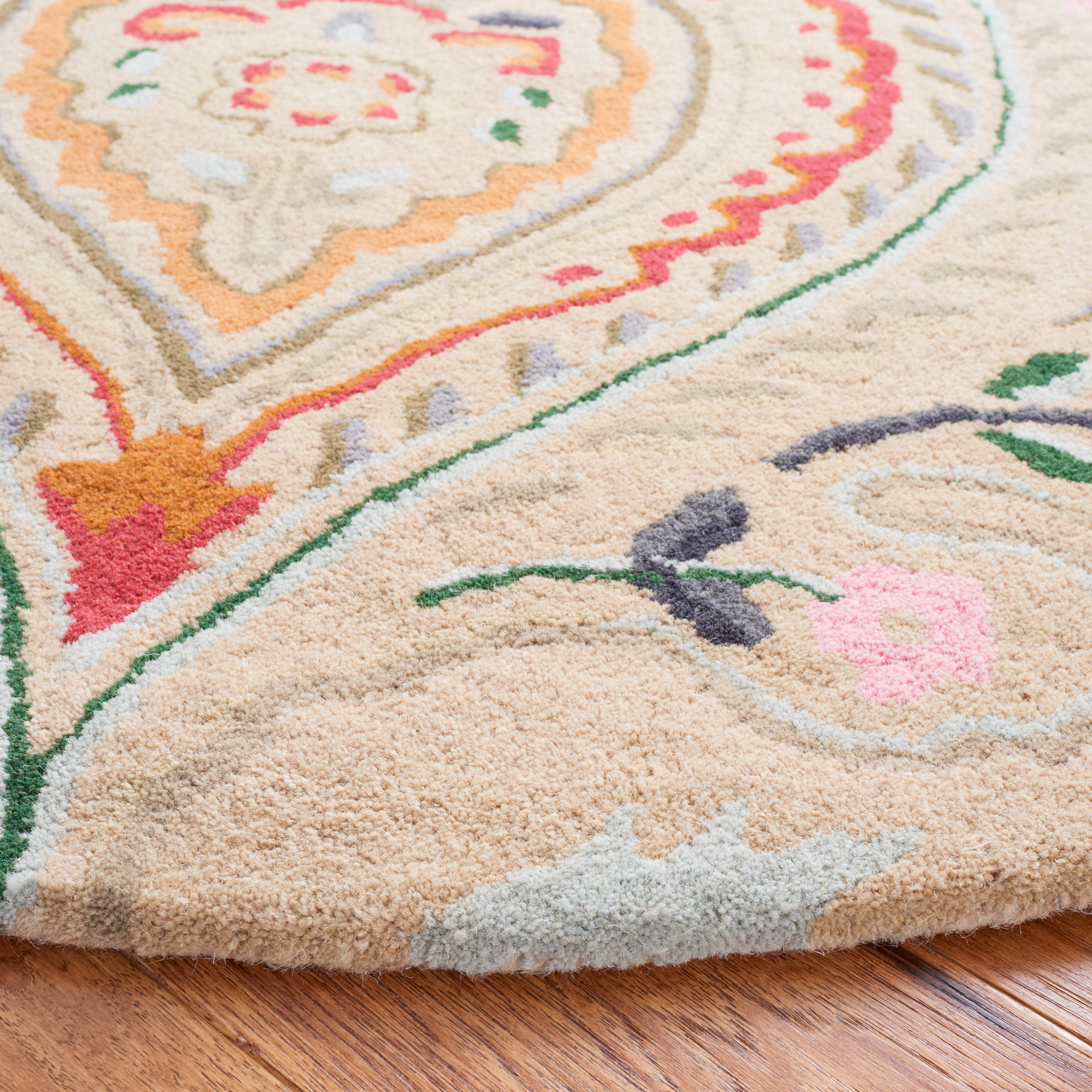 SAFAVIEH Bella Meriel Southwestern Wool Area Rug, Beige/Blue, 5' x 5' Round